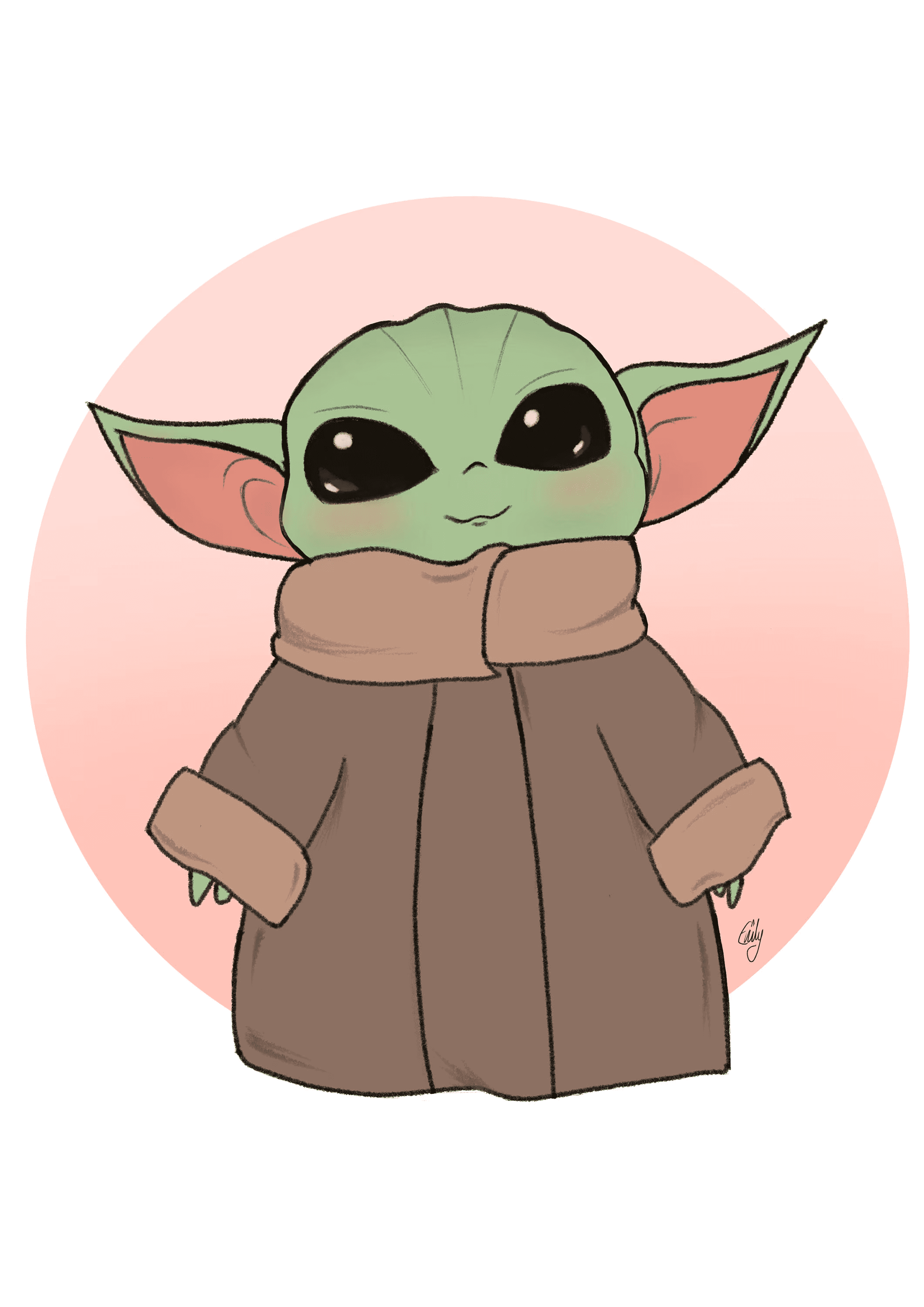 A sweet illustrated Yoda in a brown robe